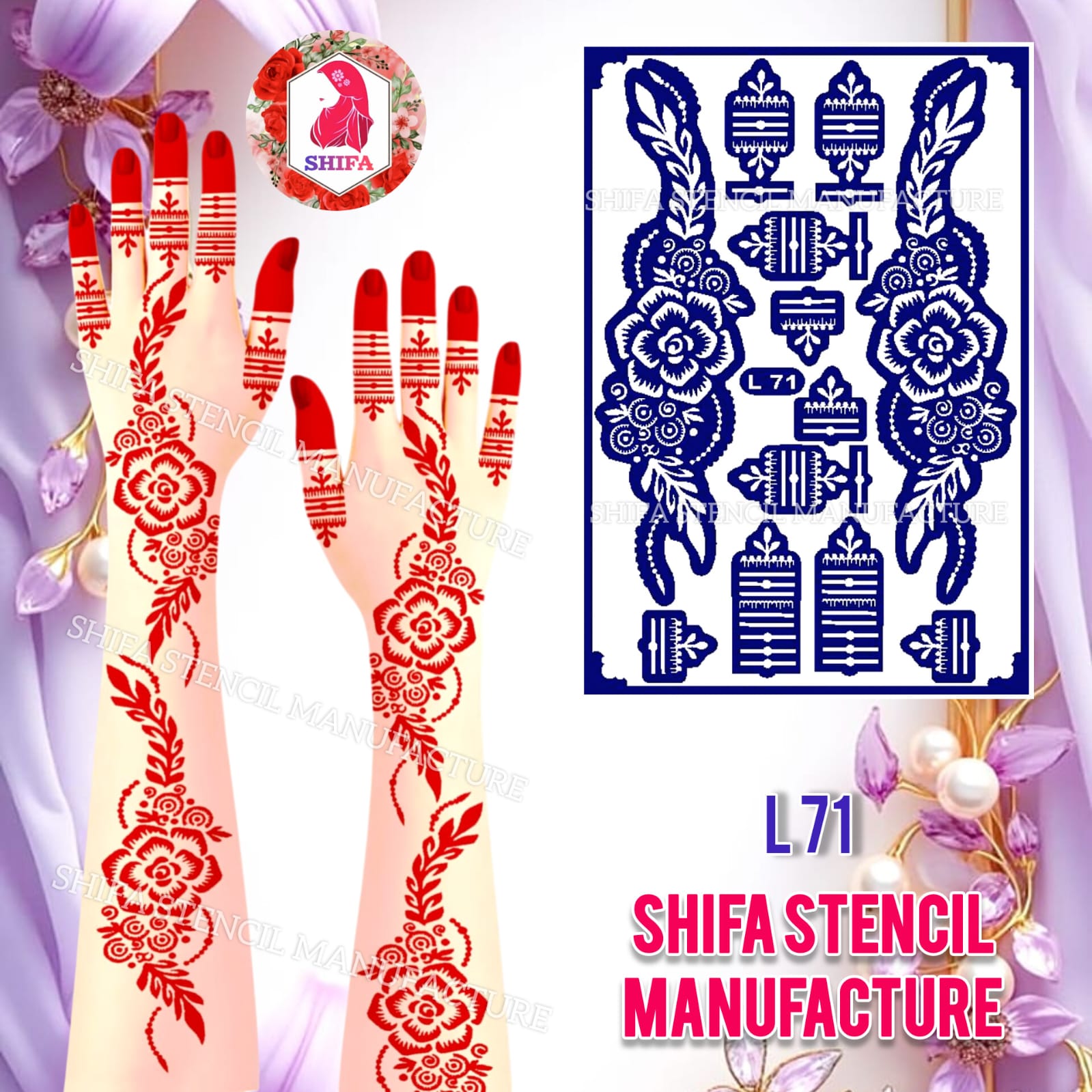 L71 Floral Arabic Design - Sticker Overview - Shifa Stencil Manufacturer